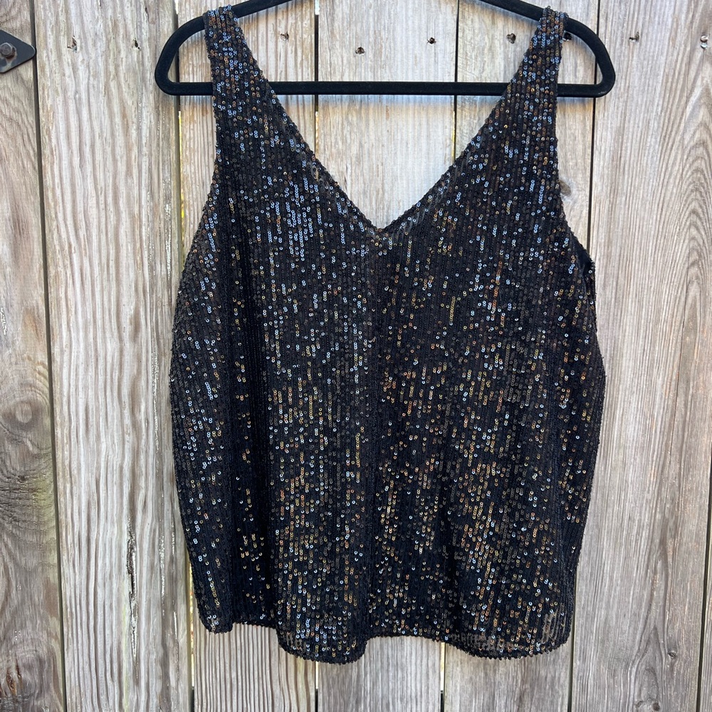 LOFT ANN TAYLOR Sequin Sleeveless V-Neck Top Women’s Large NWT NEW - Picture 7 of 8
